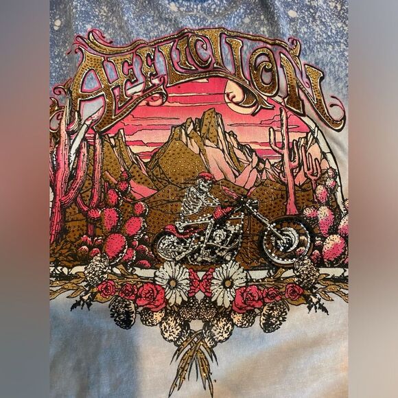 Affliction women’s skeleton Valley scoop neck t-shirt rhinestones cutouts NWT XS - Picture 7 of 11